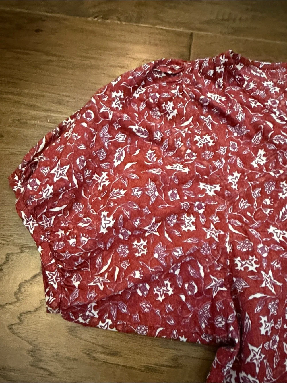 Madewell Baltik Wine Weathered Brick Floral V Neck Puff-Sleeve Top M